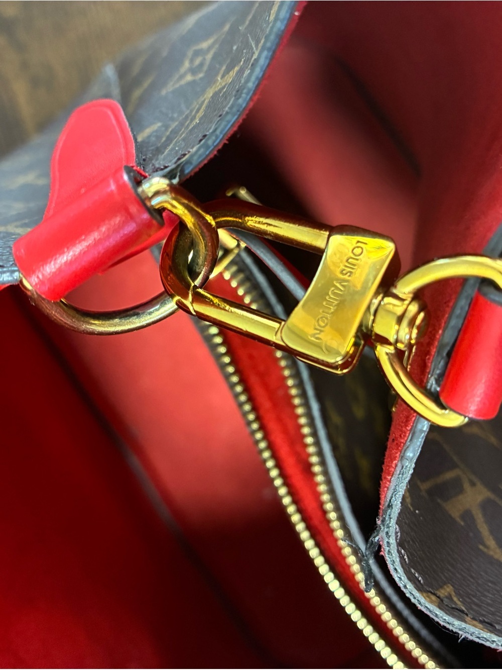 Louis Vuitton Monogram Drawstring Shoulder Bag with Red Trim - Picture 8 of 11
